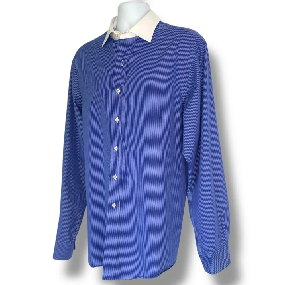 Polo Ralph Lauren Regent Custom Fit Blue Pinstripe Dress Shirt Large 18 - 36/37